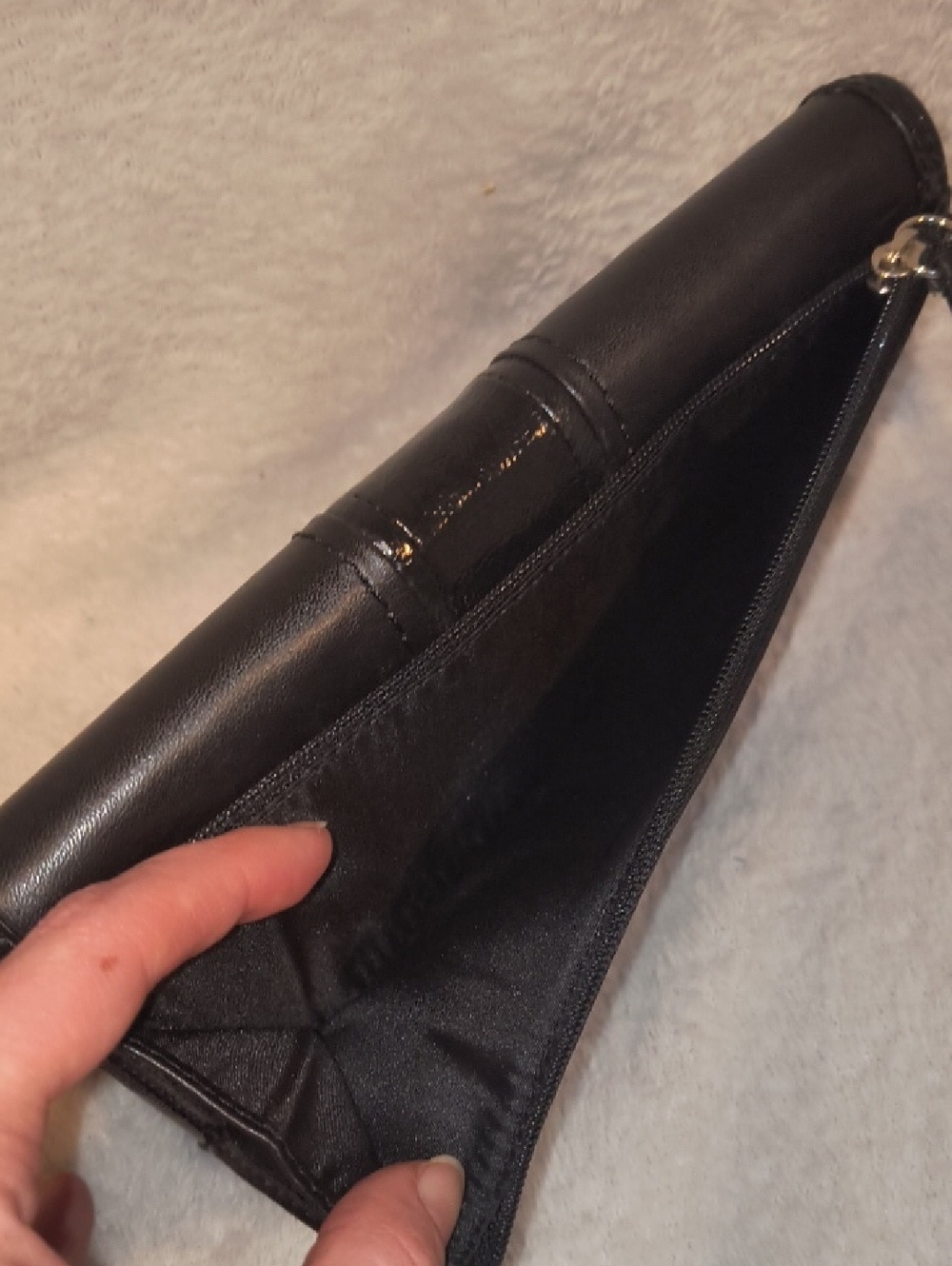 Coach Black Leather Patent Leather Trifold Checkbook Wallet - Picture 8 of 12